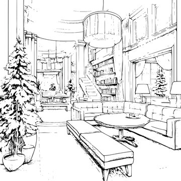 Christmas interior in black and white. Generative AI 