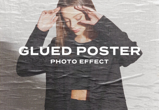 Glued Poster Street Art Photo Effect Mockup Template Texture Overlay Print