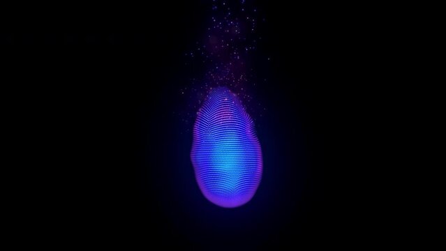 Blue burning matter with smoke and rising glowing particle on black background. Abstract concept of nuclear fusion, plasma matter research and future science. 3D seamless loop 4K animation.