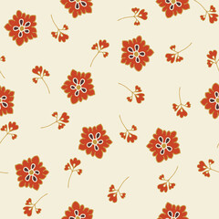 Rust seamless pattern with leaves, flowers, and floral elements. Autumn pattern design. Good for printing. Perfect vector for textile, wallpaper, and scrapbooking.