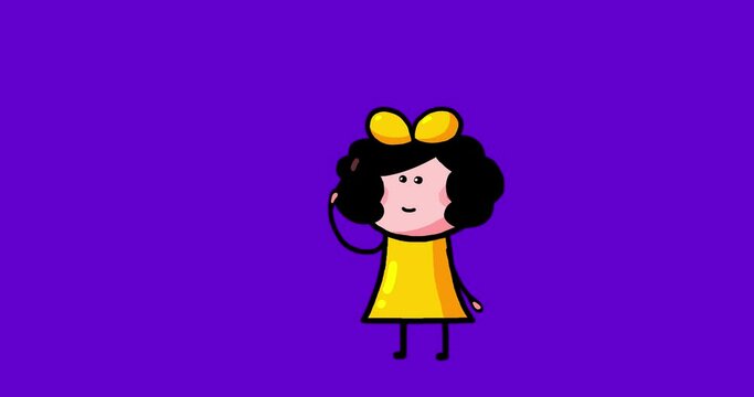 Cartoon color gestures set two kid character moves Julia isolated with mask. Moving child serie transparent greenbox. Useful content presenter no background.