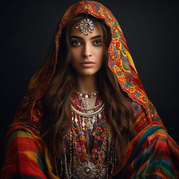 Beautiful Portrait of the Balochi Girl in Traditional Dress - Generated by AI