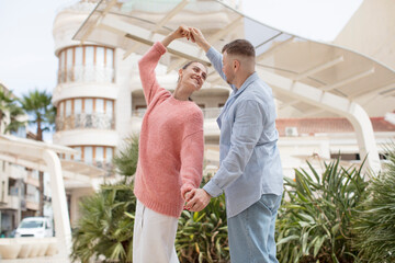 young caucasian couple expressing a concept