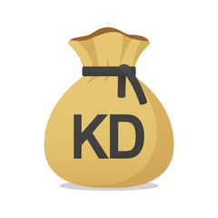 Moneybag with Kuwaiti dinar symbol. Cash money, currency, business and financial item. Flat vector moneybag sign. - obrazy, fototapety, plakaty