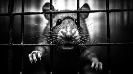 Fotobehang gray mouse rat in a cage escape laboratory concept freedom from iron bars © kichigin19
