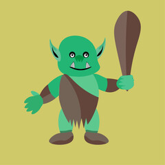 vector cute orc baby in cartoon character on yellow