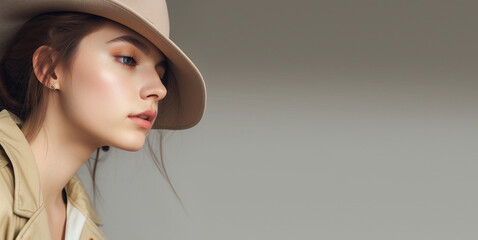 Portrait of a girl in a hat. Generative AI.