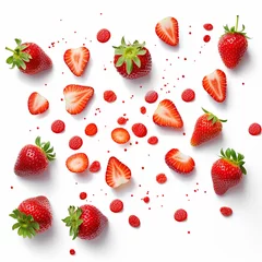 Fotobehang cut Strawberries and whole Strawberries on white background top view © Valentin