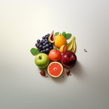 combo with fruit  top view on white background