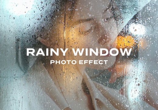 Rainy Reflection Window Street Photo Effect Mockup Template Texture Overlay Print