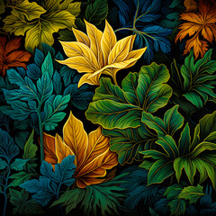 Fototapeta na wymiar abstract pattern of leaves of various types and various colors