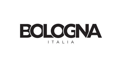 Bologna in the Italia emblem. The design features a geometric style, vector illustration with bold typography in a modern font. The graphic slogan lettering. © SolaruS