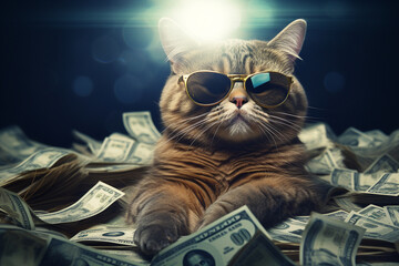 cute cat with sunglasses and cash