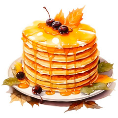 Autumn pancake watercolor design with transparent background, PNG illustration - obrazy, fototapety, plakaty