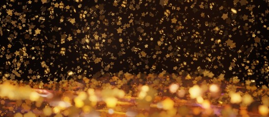 Dreamy and Festive Mood with Shining Gold Stars on Dark - Snow Globe Water Globe Like Particles Movement - 3D rendering