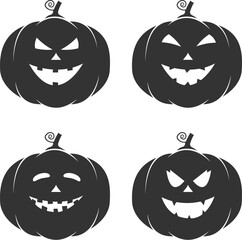 Set of Haloween pumpkins with different face expressions, autumn symbols for web design