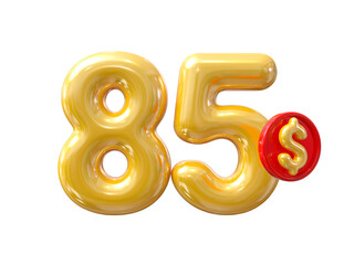 85 Dollar Gold Balloons Number 3D