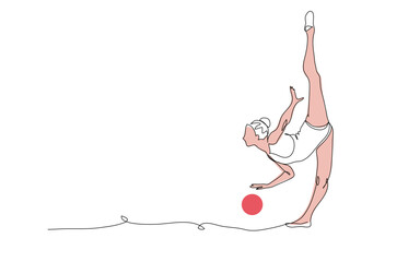 Rhythmic gymnastics. Woman with ball. One continuous line art drawing of rhythmic gymnastics