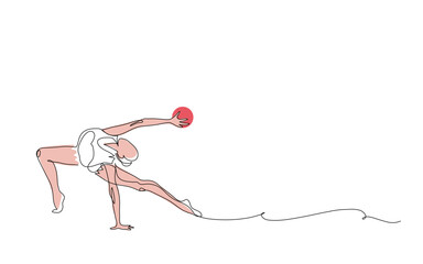 Rhythmic gymnastics. Woman with ball. One continuous line art drawing of rhythmic gymnastics