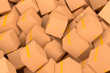 Cardboard box or carton on white background, carrying parcel and online shopping