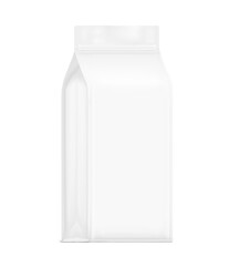 High realistic clean stand up pouch bag mockup. Vector illustration isolated on white background. Half side view. Can be use for template your design, presentation, promo, ad. EPS10.	