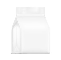 High realistic clean stand up pouch bag mockup. Vector illustration isolated on white background. Front view. Can be use for template your design, presentation, promo, ad. EPS10.	