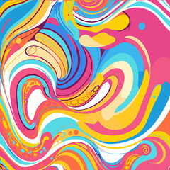 Abstract psychedelic background, colorful waves trendy vector illustration in style of hippie