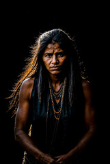 photo of savage tribal woman in the jungle, generative AI