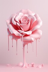 Rose covered in pink paint. Generative Ai