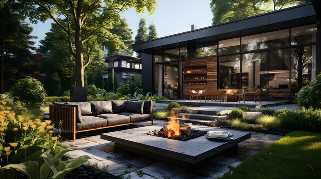 Luxury house in the garden, Garden design ideas, Backyard garden design inspiration, generative AI 