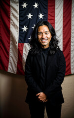 photo of american people with flag, generative AI