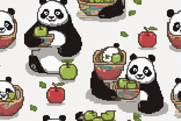 panda scribbling apples. Generative AI