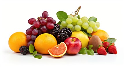 various kinds of fresh fruits isolated on white background. clipping path