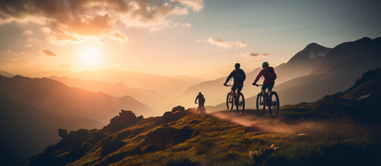 Mountain Bikers in Evening Sunlight. Illustration