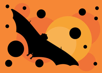 An abstract illustration of a Halloween banner design with a single bat and clouds on an orange and a black color scheme - 656403190