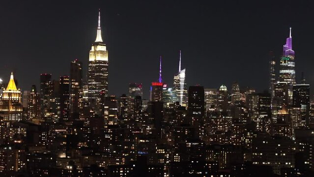 Aerial shot of New York City's Empire State Building at night