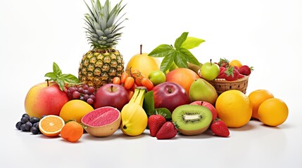 various kinds of fresh fruits isolated on white background. clipping path.