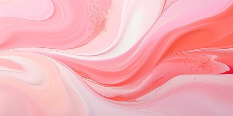 Abstract marbling oil acrylic paint background illustration art wallpaper - Pink coral white color with liquid fluid marbled paper texture banner painting texture - obrazy, fototapety, plakaty