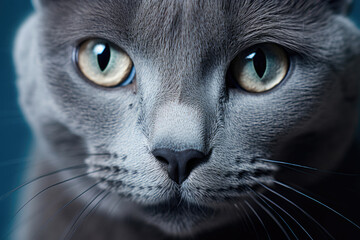 Cat of breed Russian Blue close up