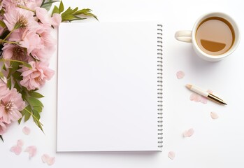 notebook, flowers and coffee - AI