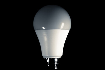 Light bulb on a black background. Frosted glass light bulb in a dark room