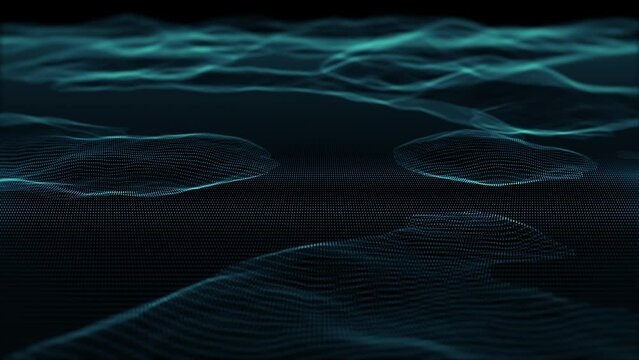 Digital Mountains Landscape Background/ 4k animation of an abstract technology background with digital mountains slowly scrolling with depth of field blur