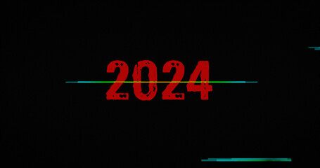 2024 year symbol modern glitch concept 3d illustration