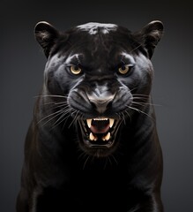 Black panther, Panthera leo, portrait on dark background