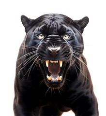 Black panther isolated on a white background. Close-up.