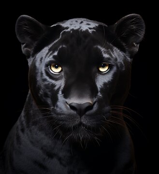 Black panther isolated on black background, close-up portrait.