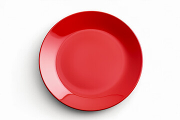 A radiant red dinner plate in minimalist style isolated on a white background  - obrazy, fototapety, plakaty