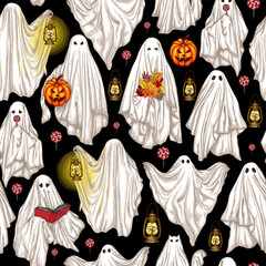 Vector seamless pattern with different ghosts 
