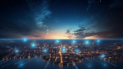 Obraz premium Planet earth from space: a panoramic view of the glowing city lights and light clouds on the globe