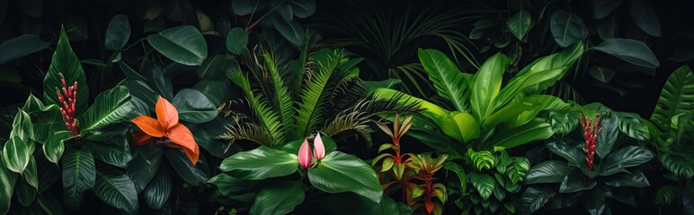 closeup view of tropical climate plants.tropical plant background with dark natural look.